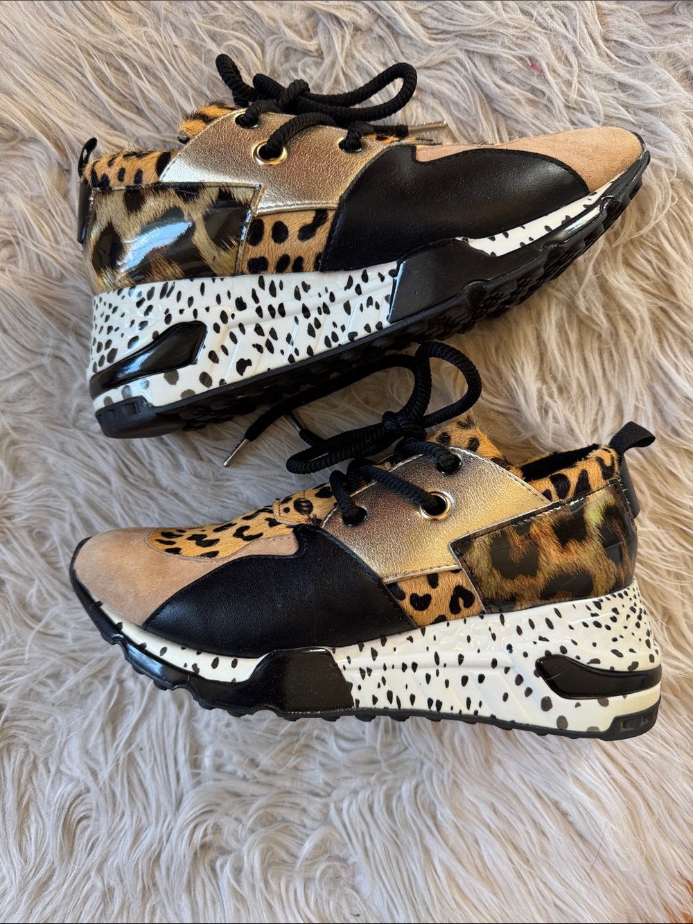 Steve Madden Leopard Platform Sneakers in Black, Tan & Gold